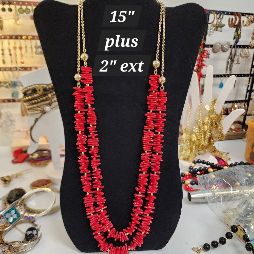Vintage Talbots Red Faux Coral Double Strand Necklace Like New
